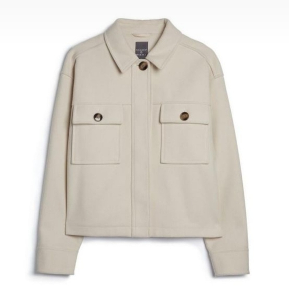 Large PRIMARK Cream Relaxed Fit Button Down Crop Jacket with Chest Pockets
